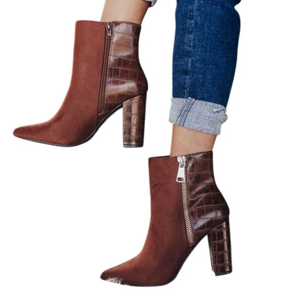 Bamboo Bellflower Faux Suede Alligator Detail Booties In Rust Size 8 - Picture 1 of 12